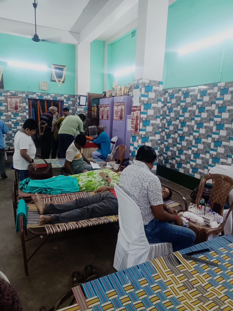 Documentation under way — donor logs, screening sheets, post-donation slips. — Duttapukur blood donation camp